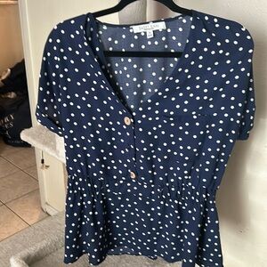 Cute polka dot blouse button down side xl cute ruffles
